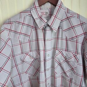 Saddle King Western Shirt Mens XL White Plaid Short Sleeve Snap Pockets Casual